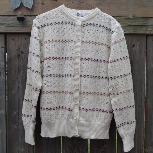 Vintage Sweaters - Vintage Cardigan Sweater Preppy Cottagecore 37" Bust Acrylic Knit Made in Taiwan